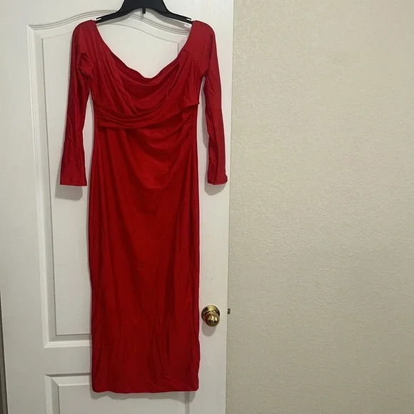 WOMENS XL BODYCON SEXY RED OFF SHOULDER DRESS - Picture 6 of 8